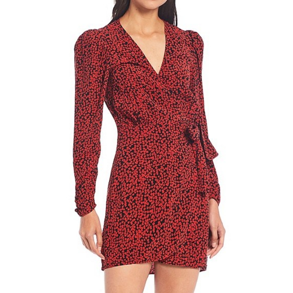 Kinsley Ditsy Print V-Neck Puff Sleeve Wrap Dress